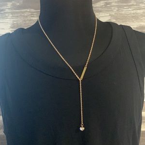 Gold tone single strand Lariat necklace bar pendant crystal accent adjustable